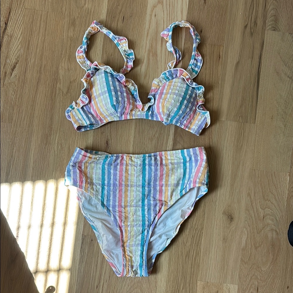 J Crew Colorful Striped High Waisted Bikini Set